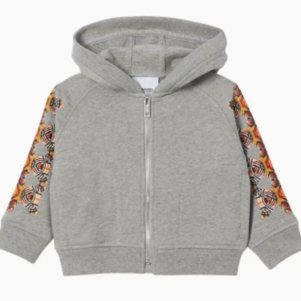 Burberry Unisex Thomas Bear Zip Cotton Hoodie Sweatshirt, Grey, Sz 12 Months Nwt